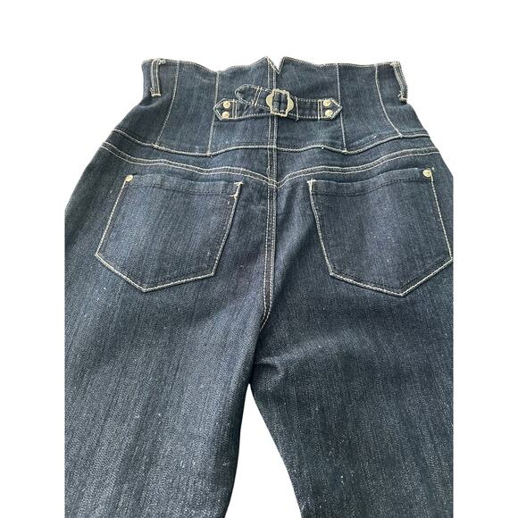 ChiQle Denim Architect Blue Women's High Corset Waist Buckle Back Jeans - Picture 5 of 10